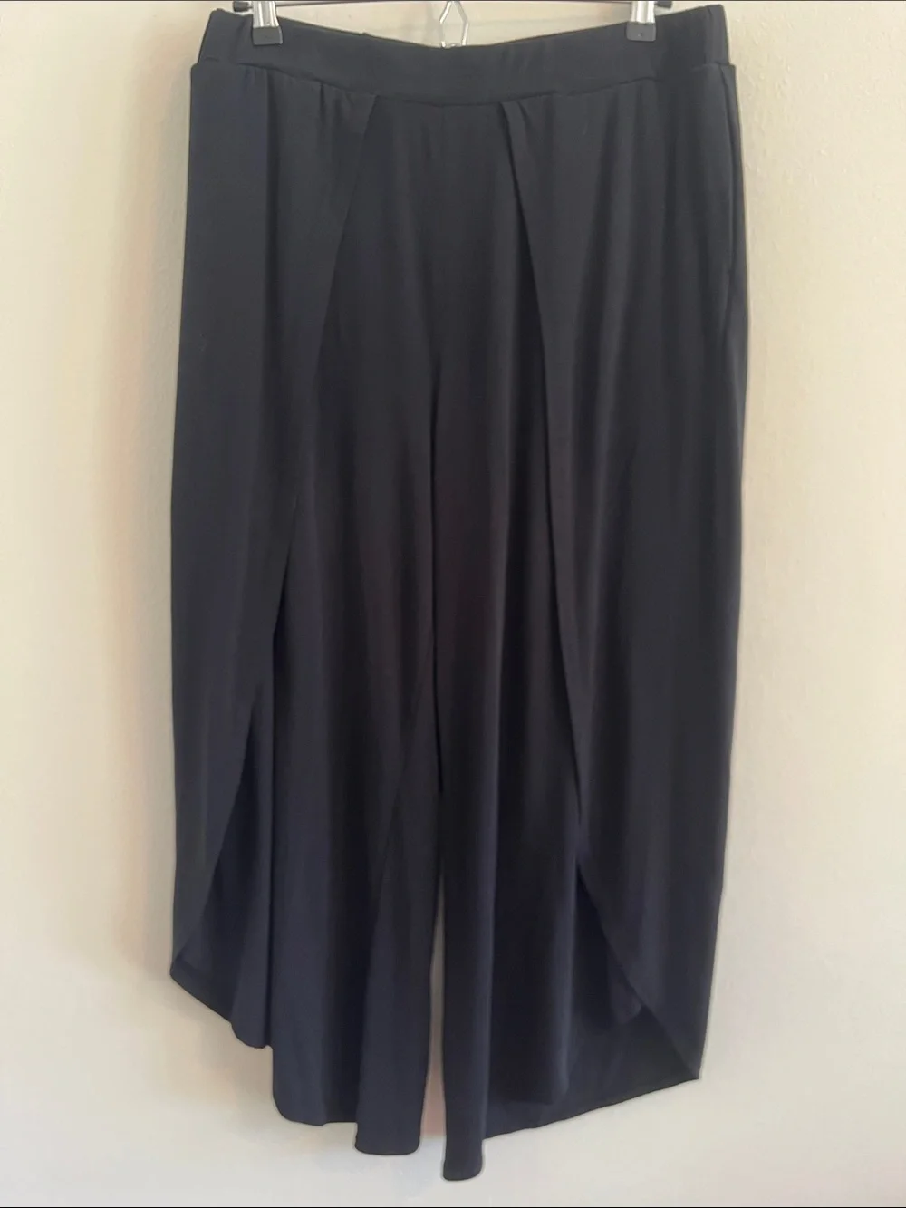 Betabrand Black Wide-Leg Draped Palazzo Pants